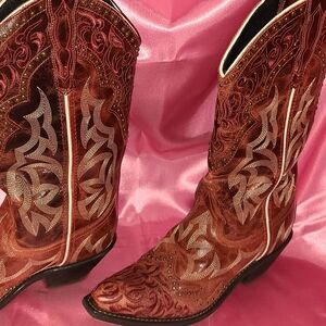 Laredo Women's Red and Brown Embroidered Boots